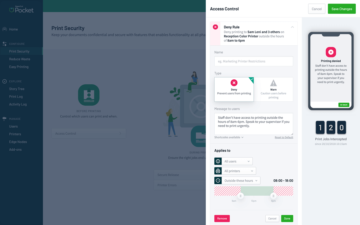 Access control screen