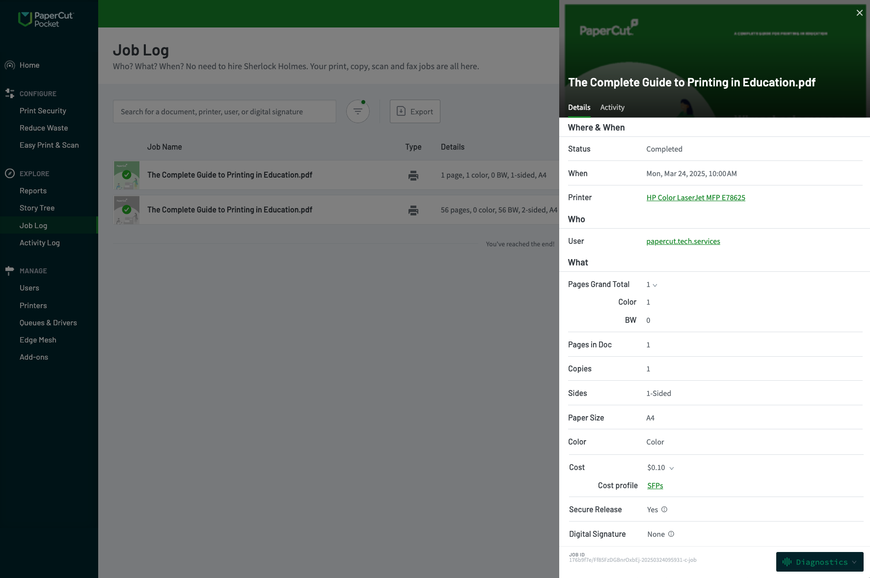 PaperCut Pocket Jog Log