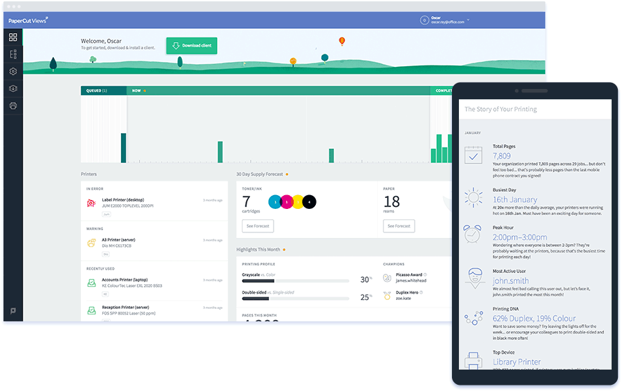 dashboard on desktop
